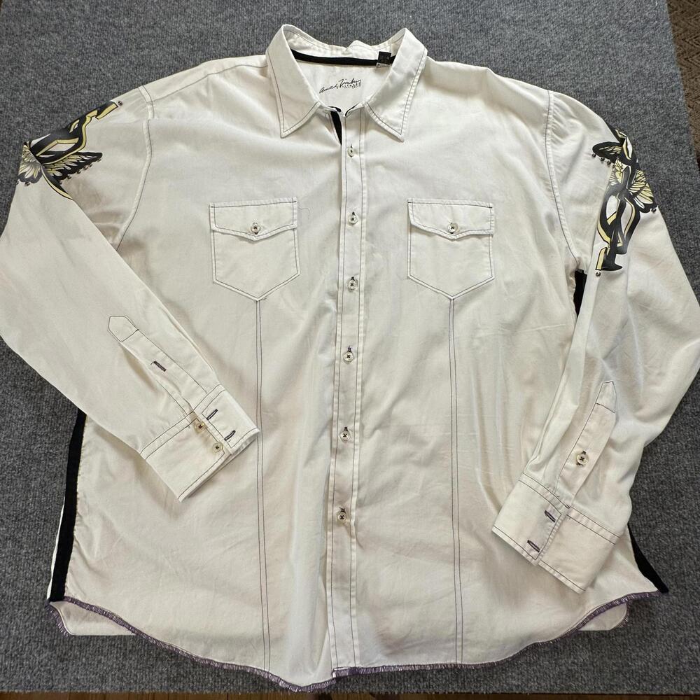 Arnold Timber Mens XXL White Cotton Peace Wing Graphic Long Sleeve Shirt 122
